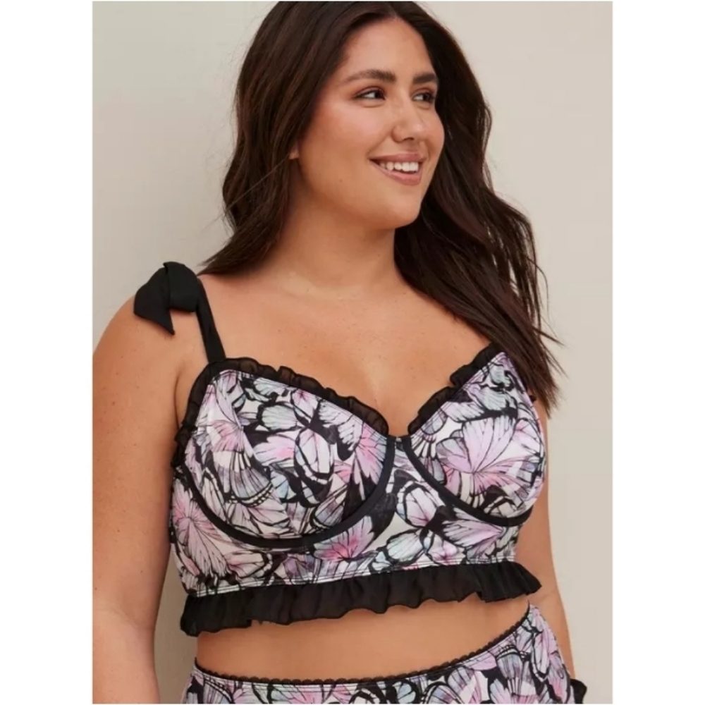 torrid | Satin Ruffle Underwire Bra and Satin Ruffle High-Rise Thong Panty Set - Picture 3 of 10